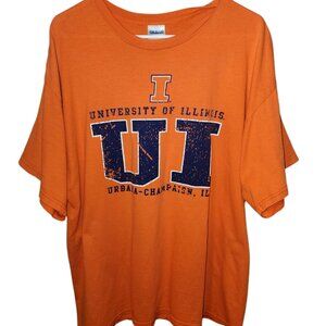 University of Illinois Fighting Illini T Shirt Mens XL Orange Spell Out College